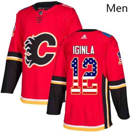 Mens Adidas Calgary Flames 12 Jarome Iginla Authentic Red USA Flag Fashion NHL Jersey